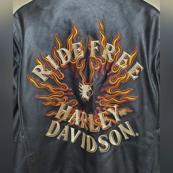 Harley Davidson Vintage Flame Ride Free Leather Jacket Size2XL RARE SIZE - Picture 5 of 17